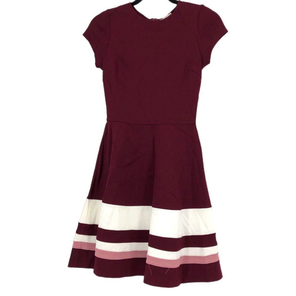 Love...ady Purple & White Classic Fit & Flare Dress | Knee Length